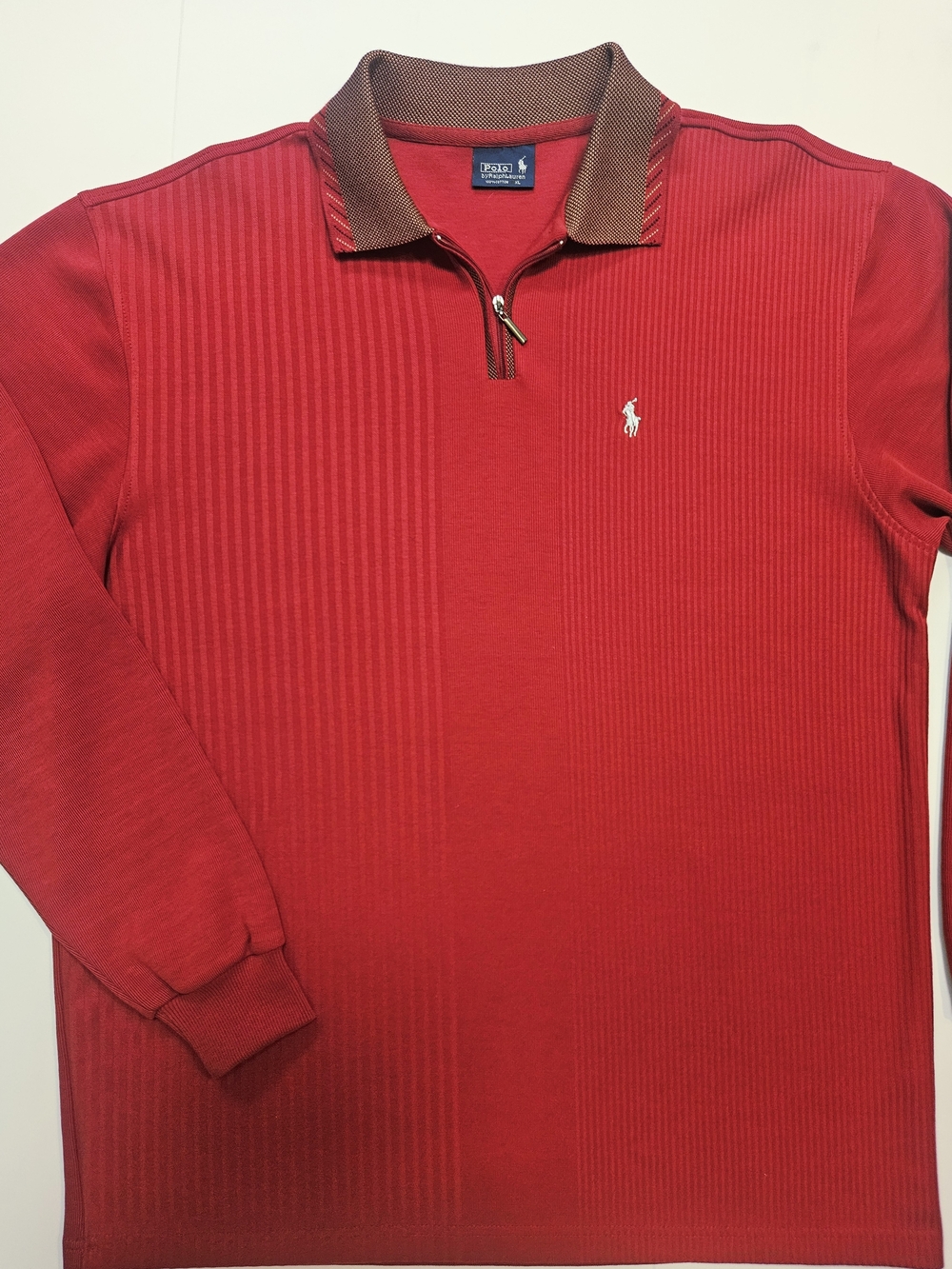 VINTAGE Polo Ralph Lauren Luxe Quarter-Zip Textured Ribbed Polo XL Red